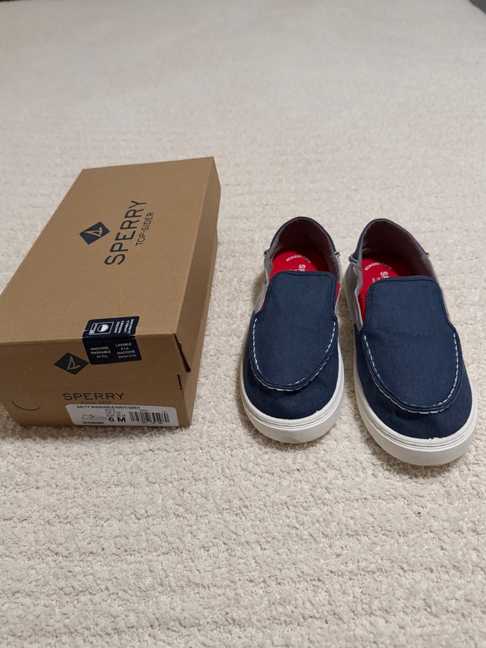 Sperry Kids Navy Canvas Slip-On Shoes with White Soles
